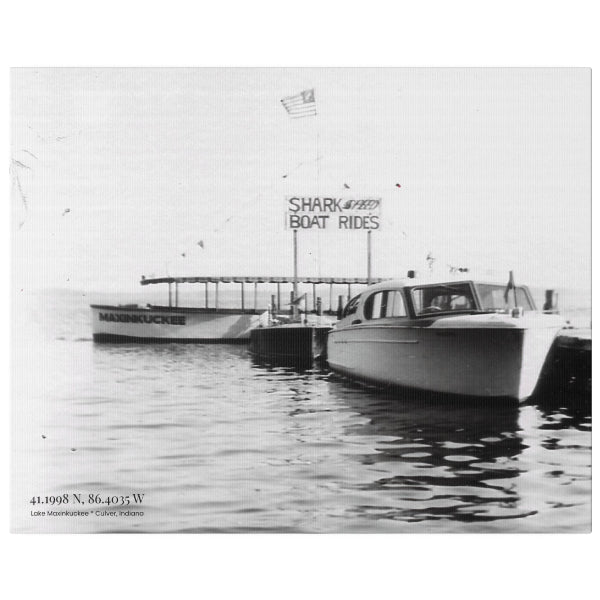 graphic of a vintage boat photo in black and white