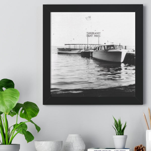 shark boat rides vintage photo framed poster