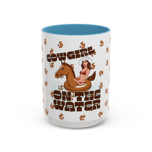 Cowgirl on the water mug with cowgirl on horse float ring