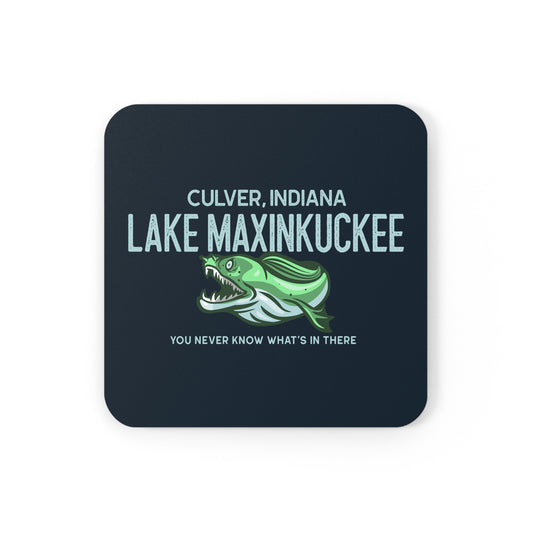 graphic of a fanged fish and text reading "Lake Maxinkuckee Culver Indiana You never know what's in there"