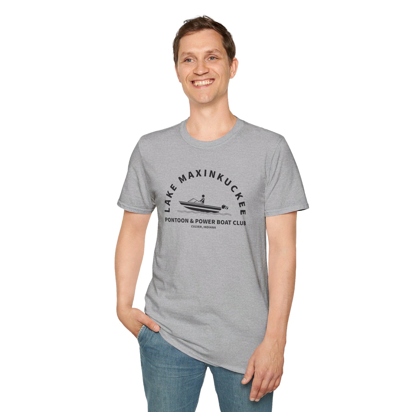 Lake Maxinkuckee Pontoon & Power Boat Club Black Print Unisex Softstyle T-Shirt