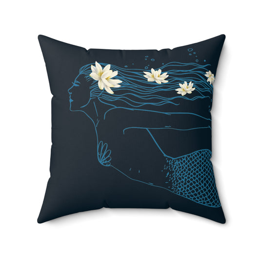 Makin' Waves at Lake Maxinkuckee Swimmer Mermaid (DEEP LAKE) Spun Polyester Square Pillow