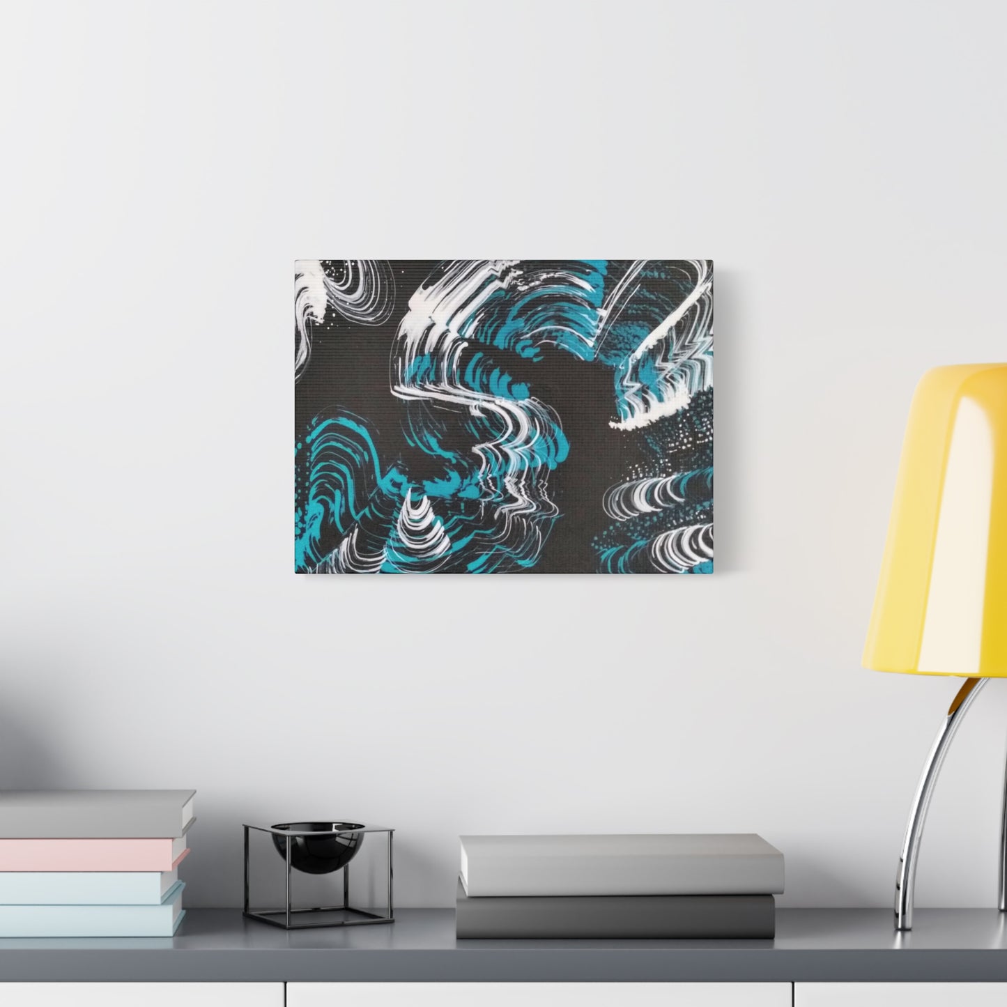 Jellyfish Slinky #13 abstract painting in black, white, turquoise, water themed wall art POD Canvas Gallery Wraps