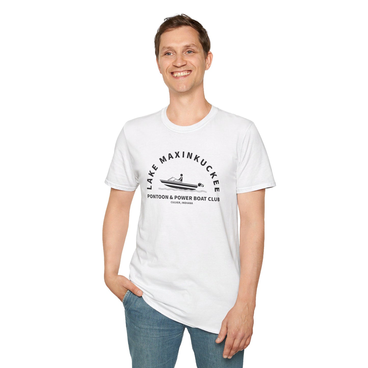 Lake Maxinkuckee Pontoon & Power Boat Club Black Print Unisex Softstyle T-Shirt