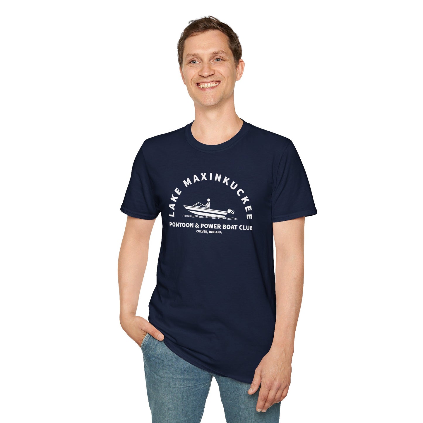 Lake Maxinkuckee Pontoon & Power Boat Club White Print Unisex Softstyle T-Shirt