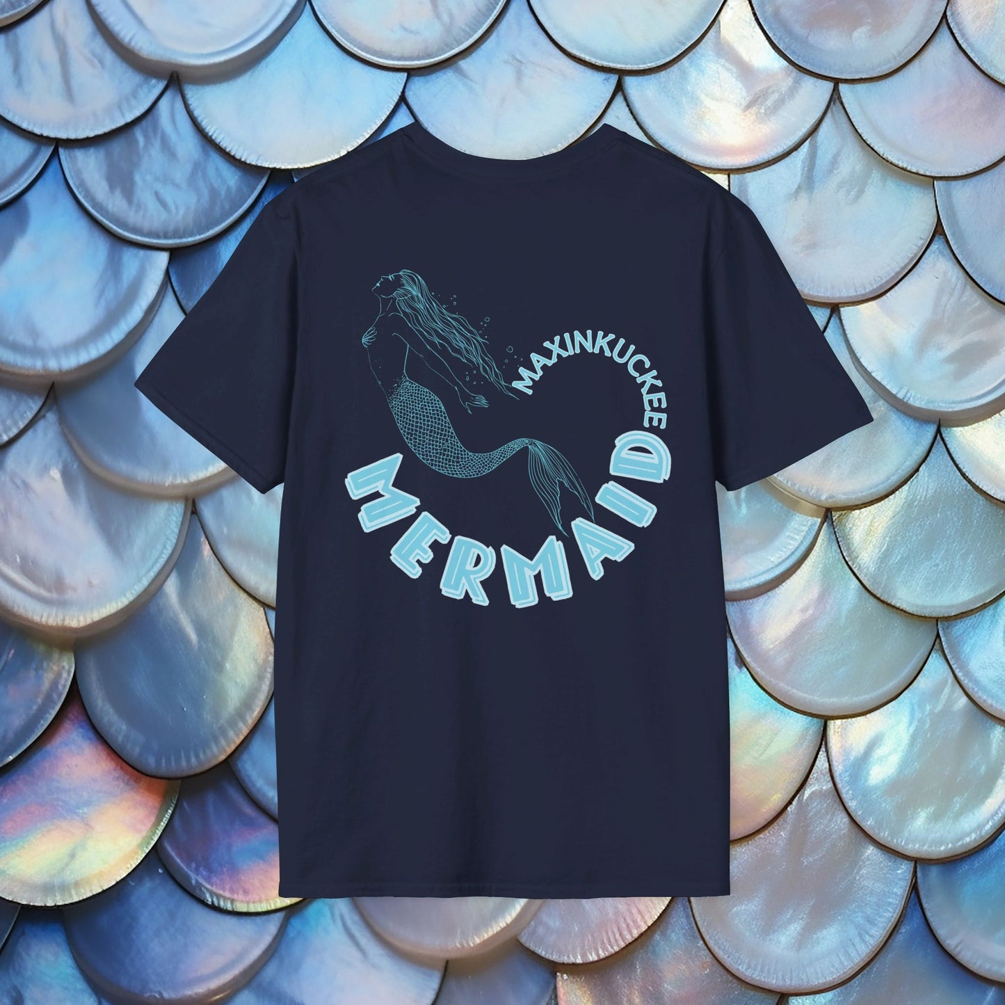 Maxinkuckee Mermaid (BACK) Graphic for light colors UnisexSoftstyle T-shirt