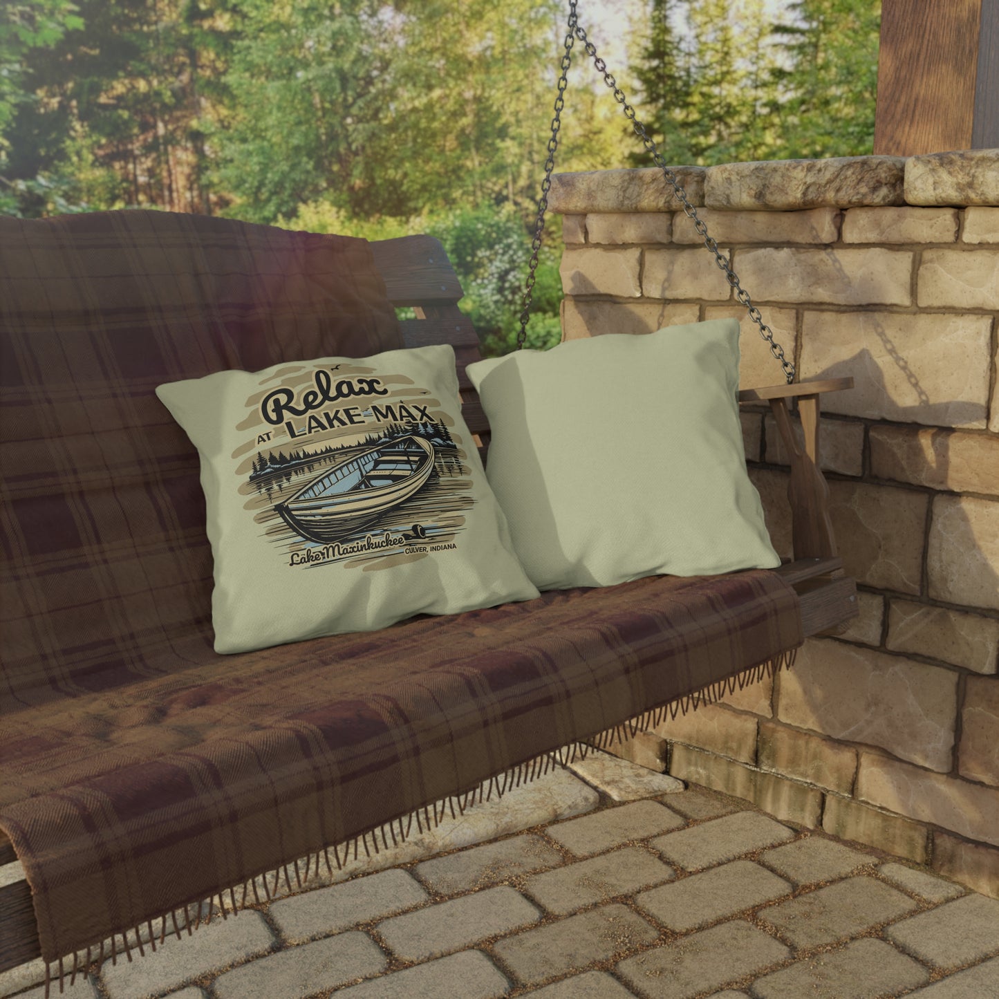 Relax at Lake Max (PEBBLE) Outdoor Pillow