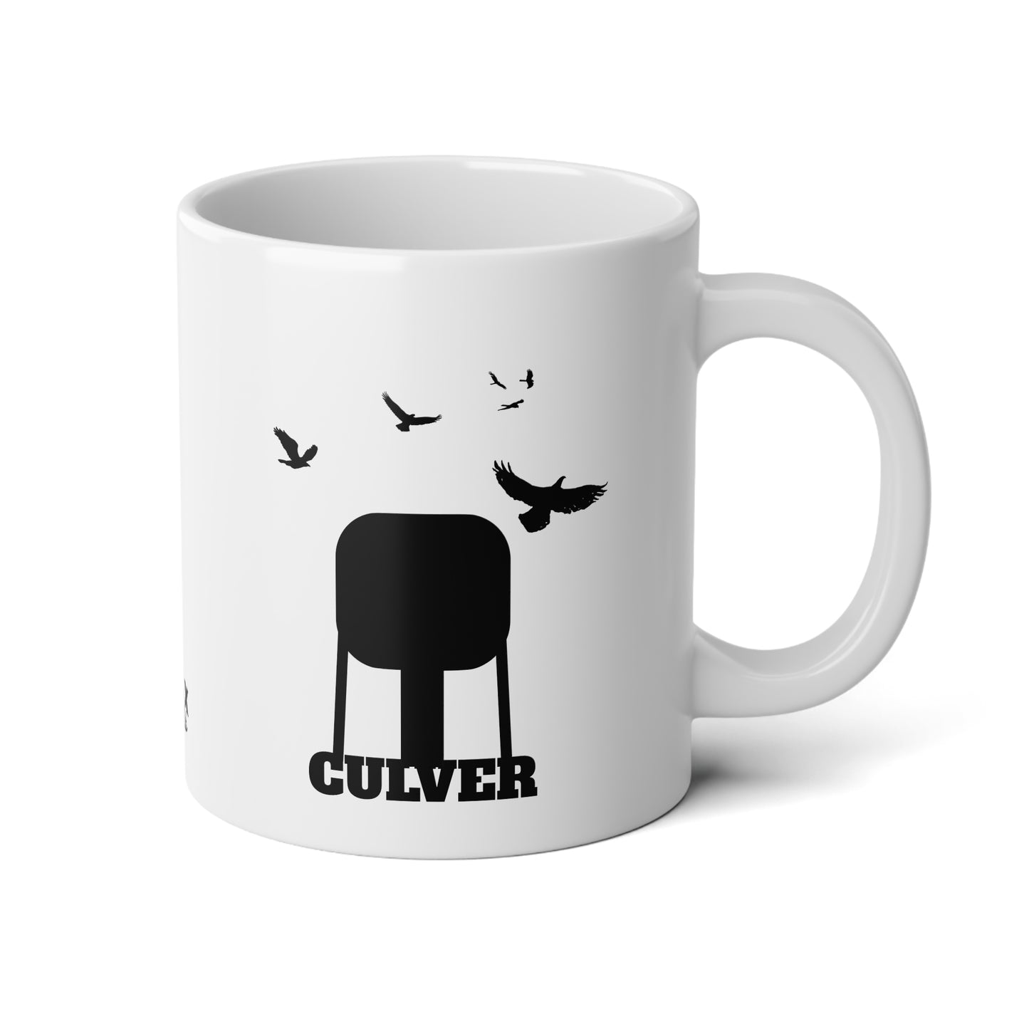 Culver Water Tower and Turkey Vultures in Black Silhouette Jumbo Mug, 20oz