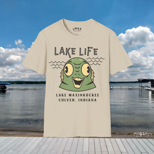 Lake Life Lake Maxinkuckee Culver Indiana Water Creature Graphic for light colors Unisex Softstyle T-shirt