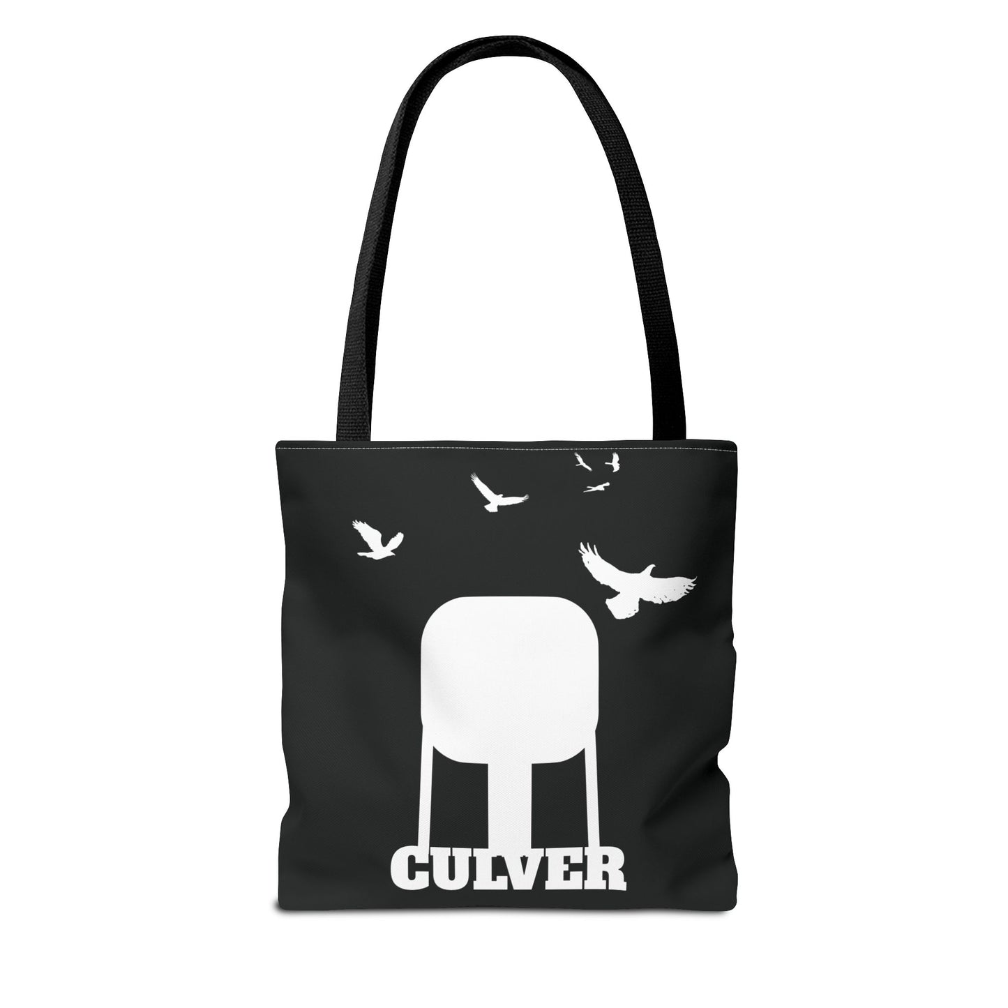 Culver Water Tower with Turkey Vultures in White Silhouette Tote Bag (AOP)