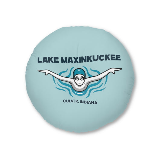 Lake Maxinkuckee Culver Indiana Swimmer Tufted Floor Pillow, Round