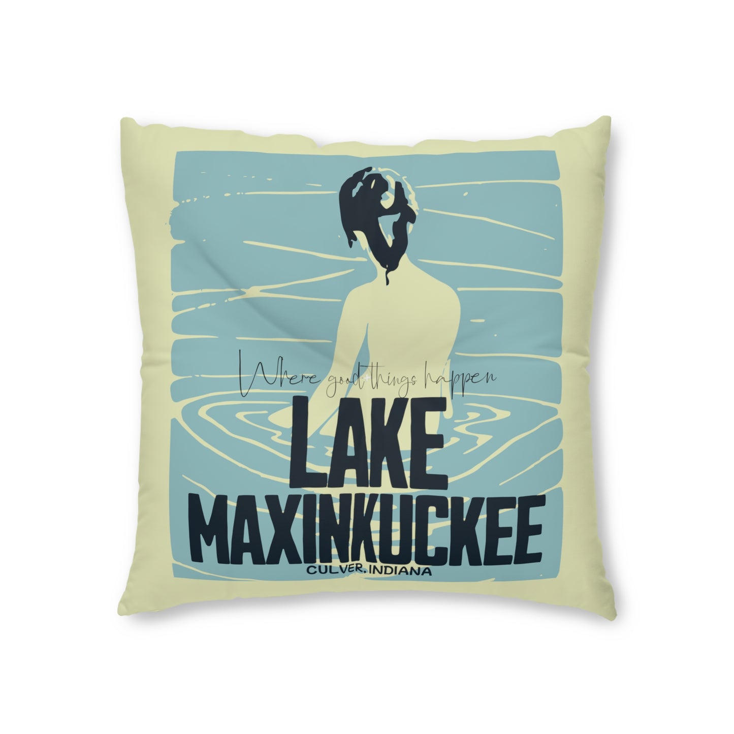 Lake Maxinkuckee, Where Good Things Happen Tufted Floor Pillow, Square