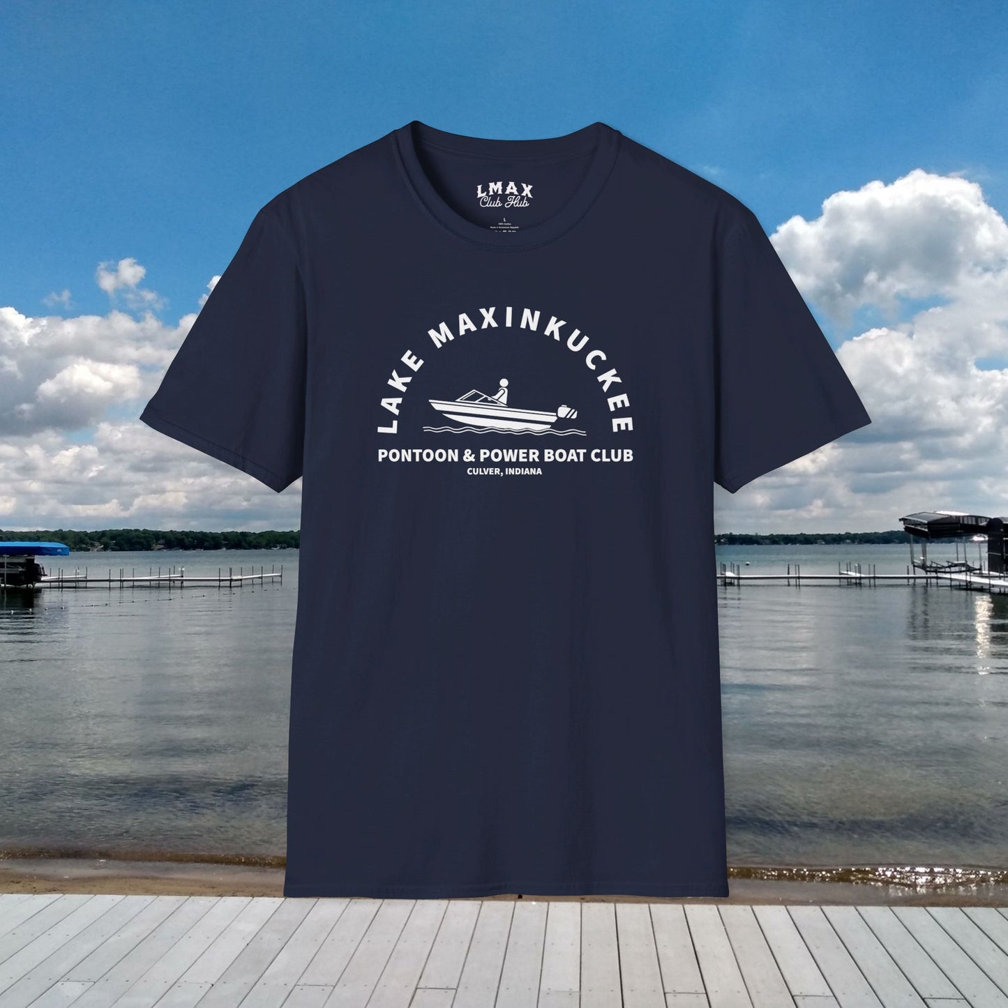 Lake Maxinkuckee Pontoon & Power Boat Club White Print Unisex Softstyle T-Shirt