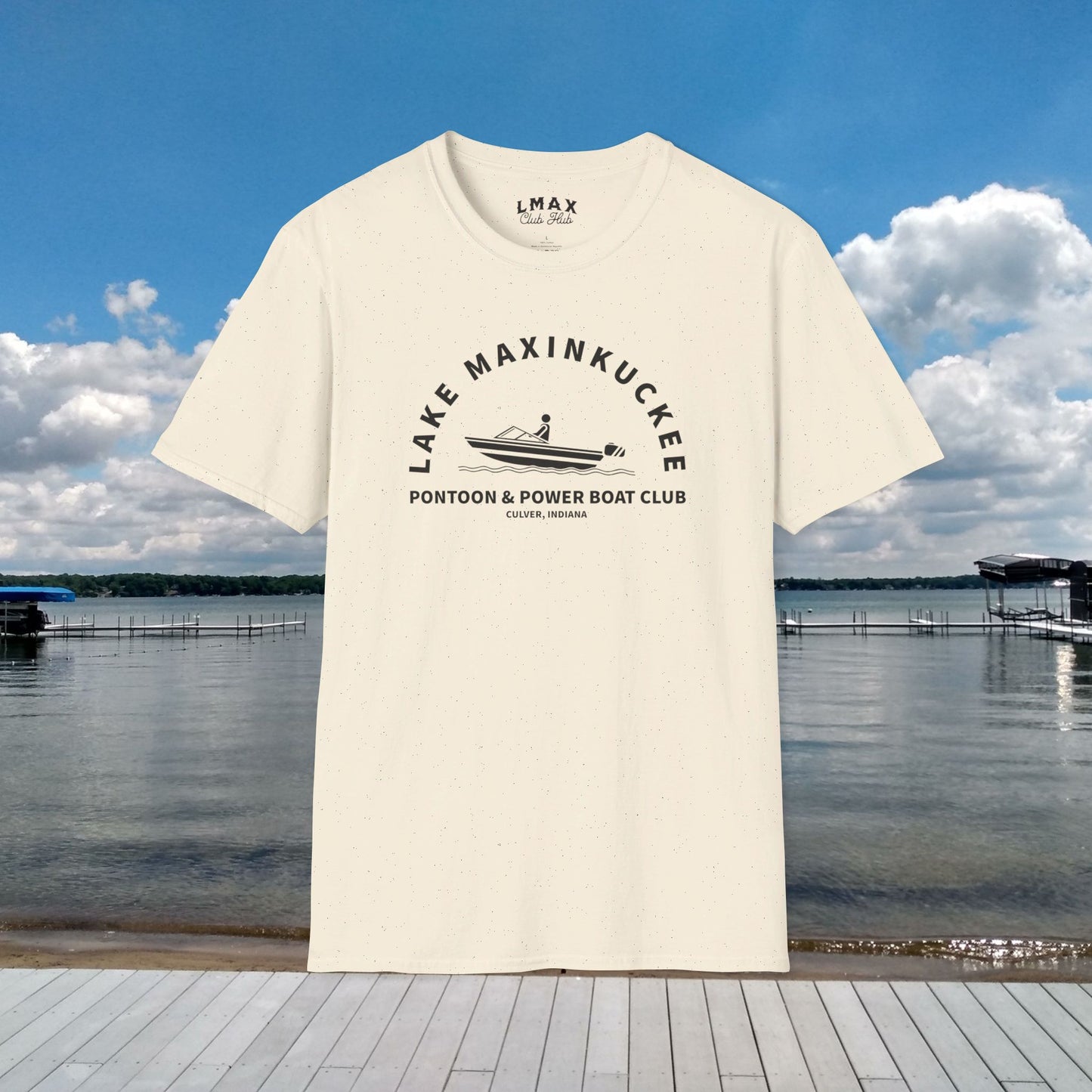 Lake Maxinkuckee Pontoon & Power Boat Club Black Print Unisex Softstyle T-Shirt