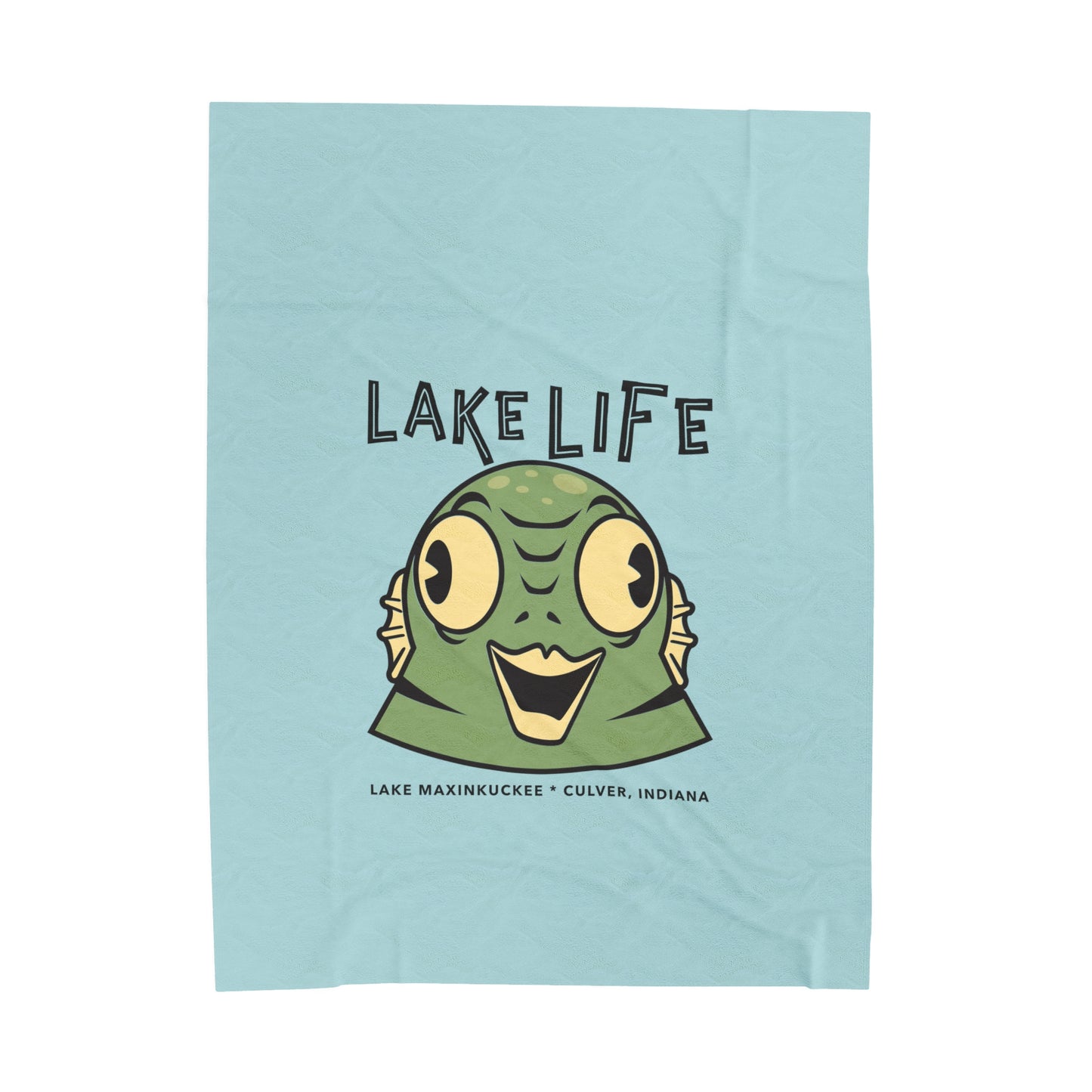 Lake Life Lake Maxinkuckee Culver Indiana Creature Graphic Velveteen Plush Blanket