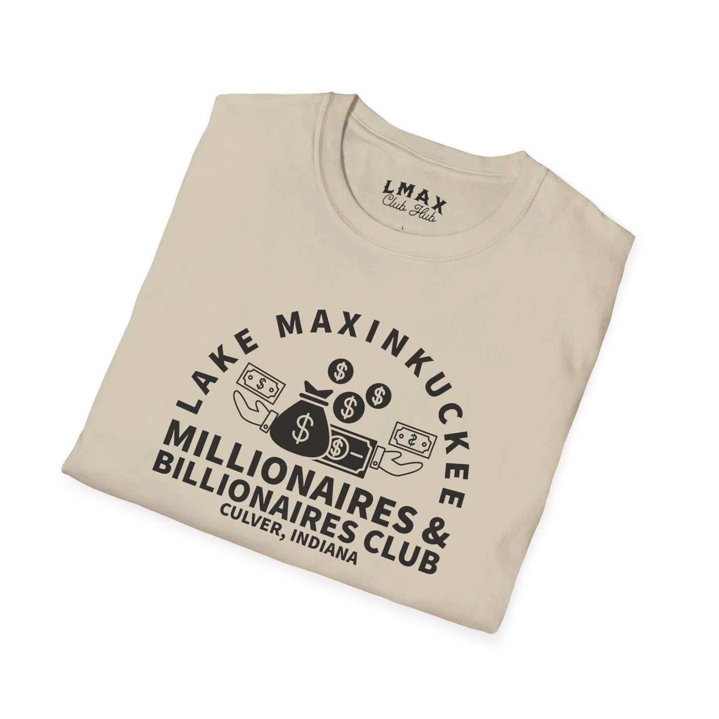 Millionaires & Billionaires Club, Lake Maxinkuckee, Culver, Indiana, Black Print Unisex Softstyle Tee