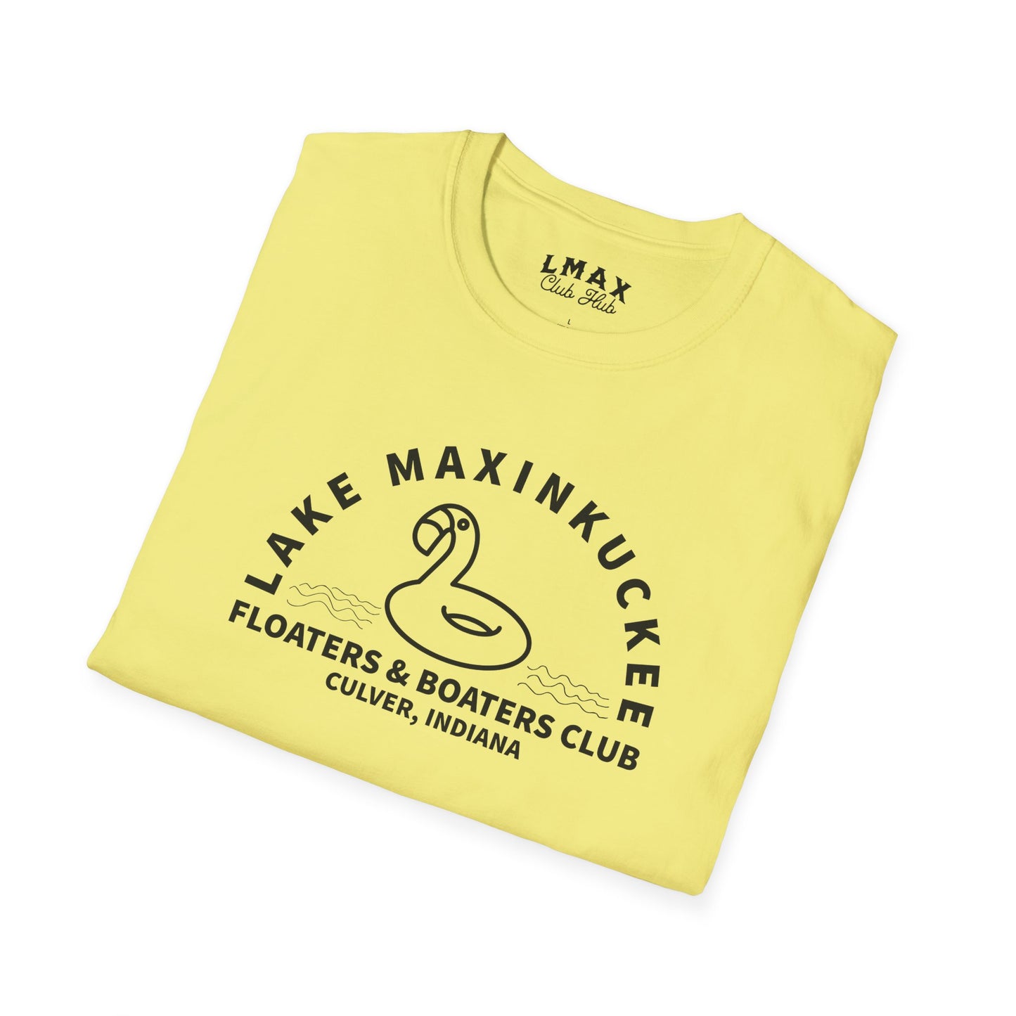 Lake Maxinkuckee Floaters & Boaters Club Black Print Unisex Softstyle Tee