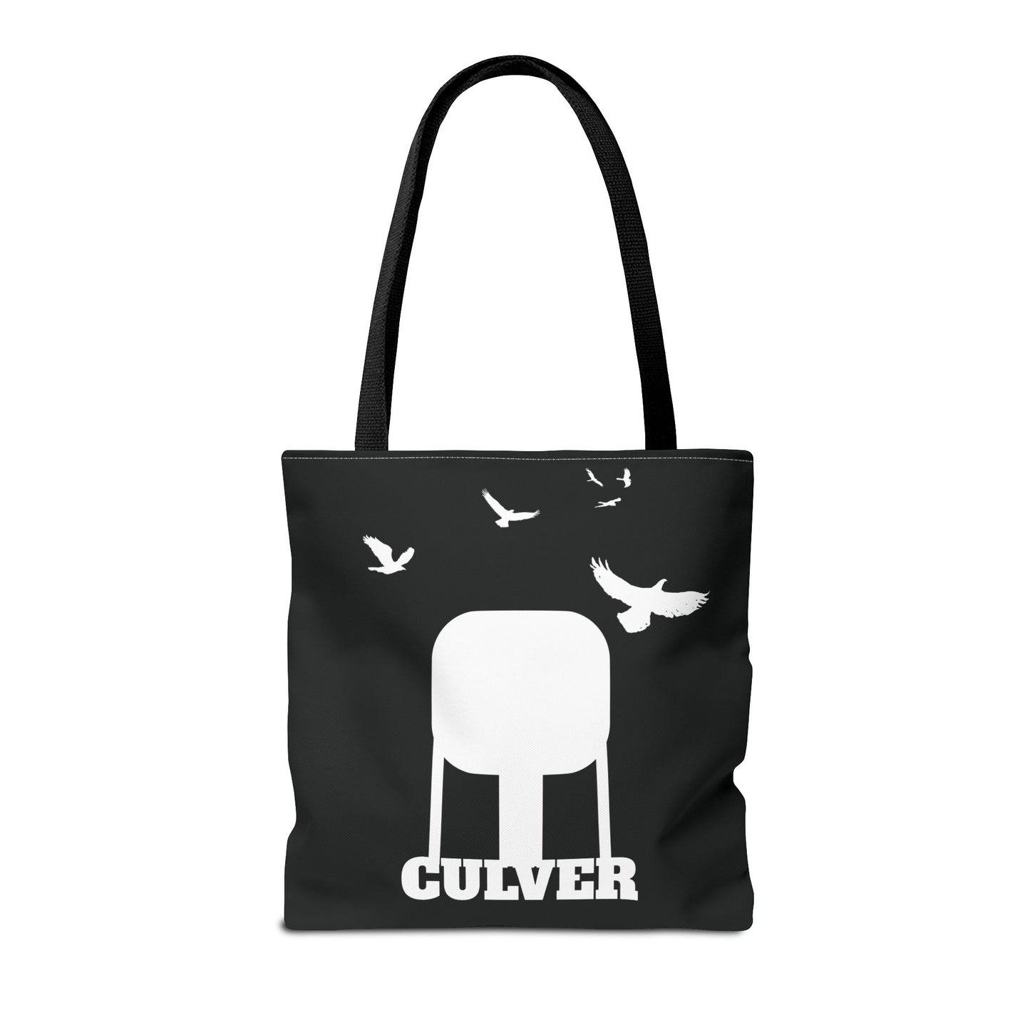 Culver Water Tower with Turkey Vultures in White Silhouette Tote Bag (AOP)