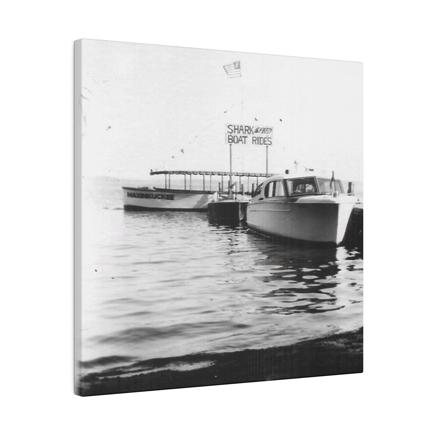 graphic of a vintage boat photo in black and white