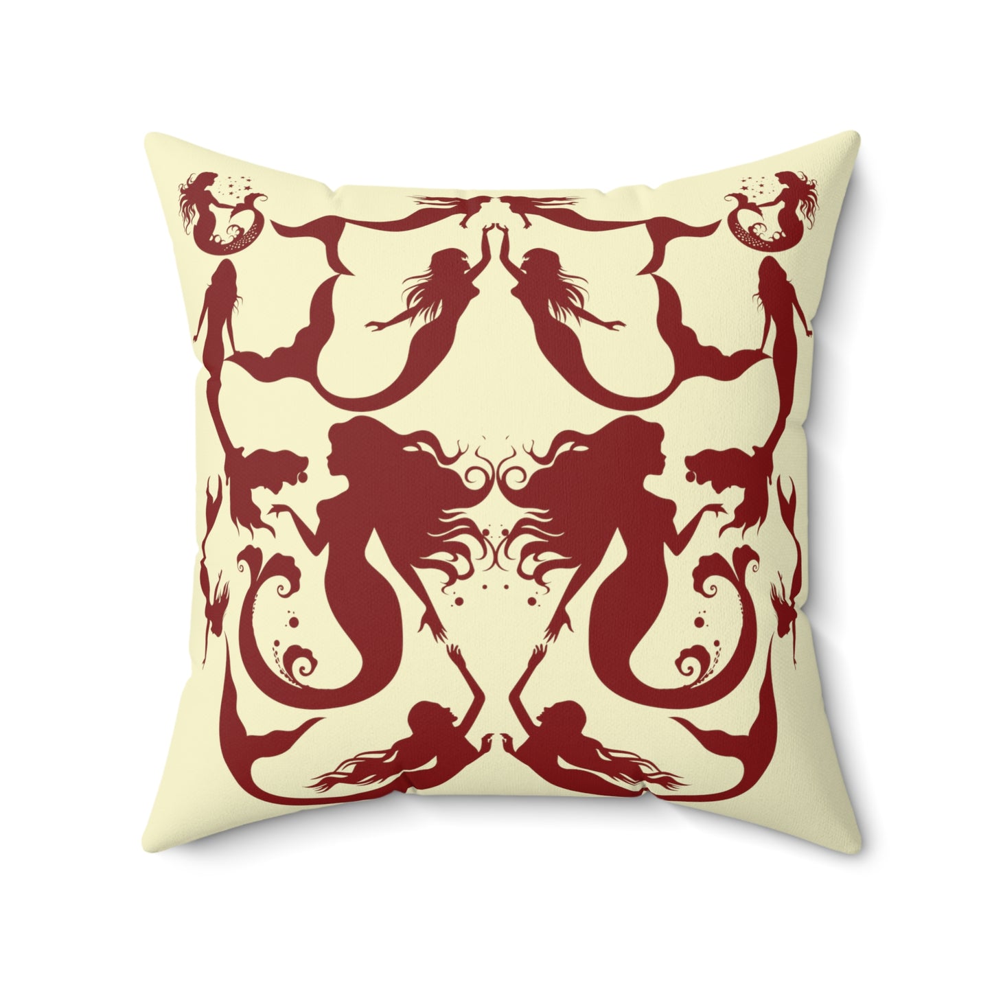 Mermaids in Silhouette (CRIMSON/CREAM) Spun Polyester Square Pillow