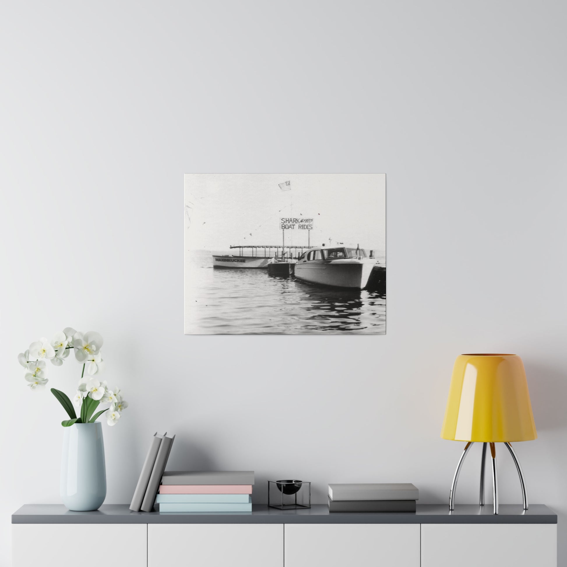 graphic of a vintage boat photo in black and white