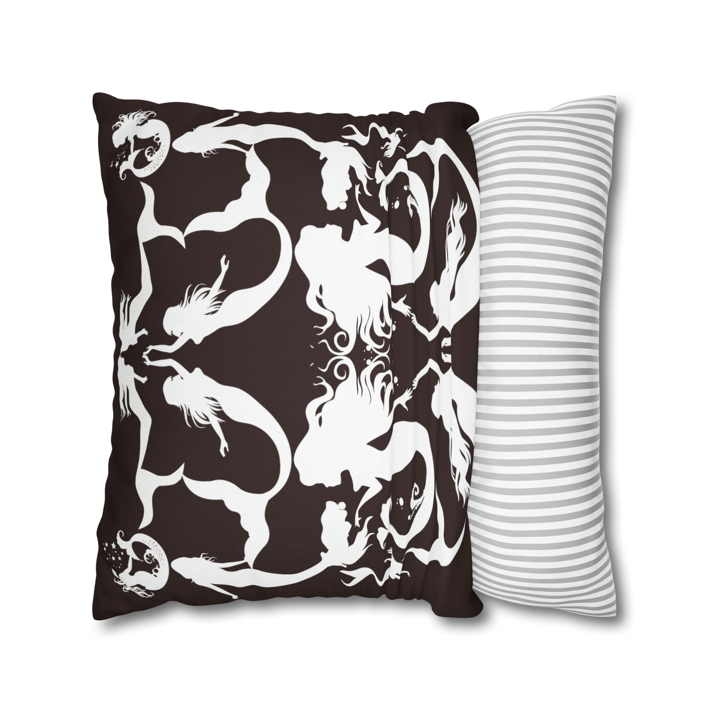 Mermaids in Silhouette (WHITE/EARTH) Spun Polyester Square Pillow Case