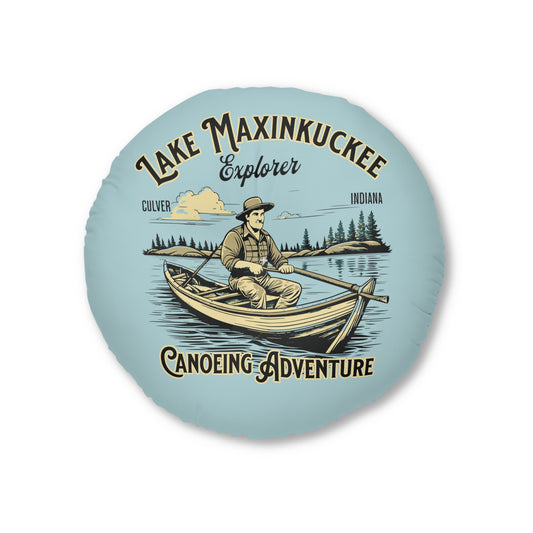 Lake Maxinkuckee Explorer Canoeing Adventure Tufted Floor Pillow, Round