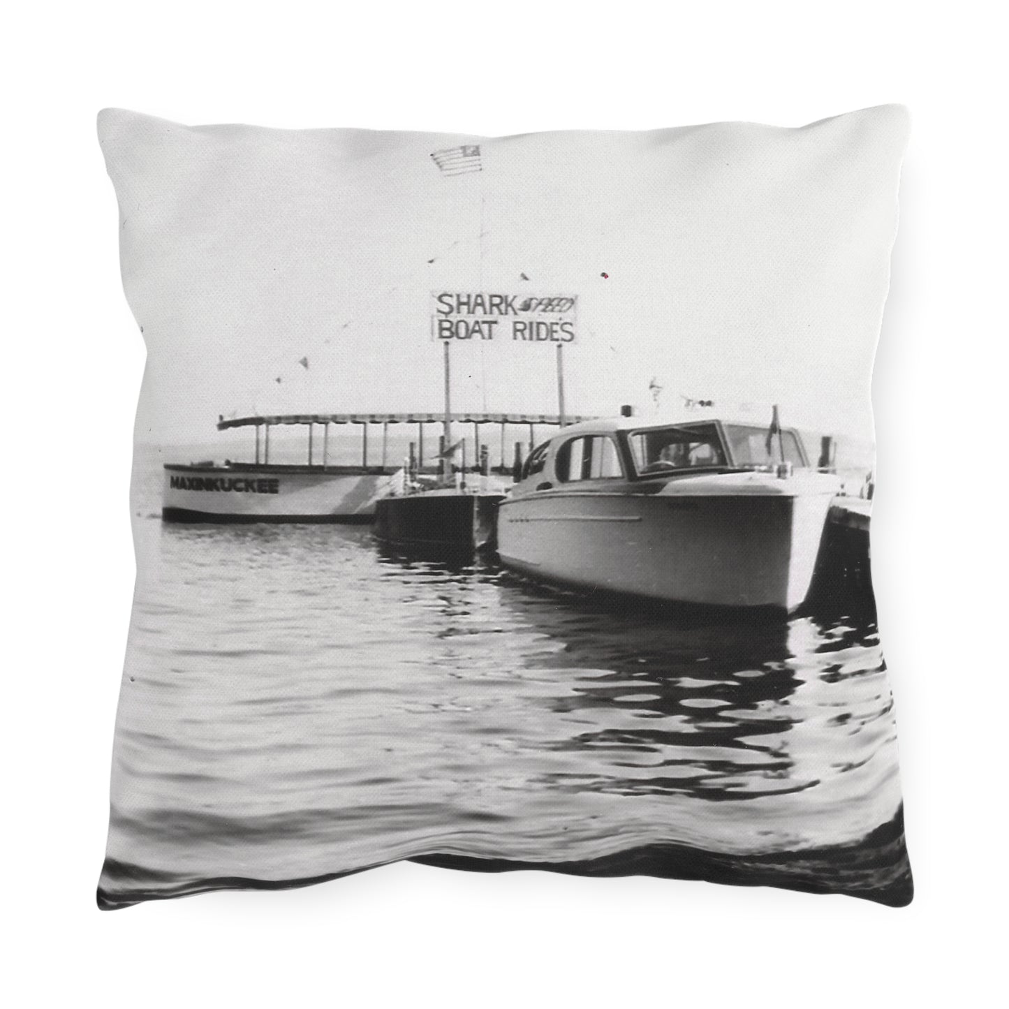 Shark Boat Rides Outdoor Pillow