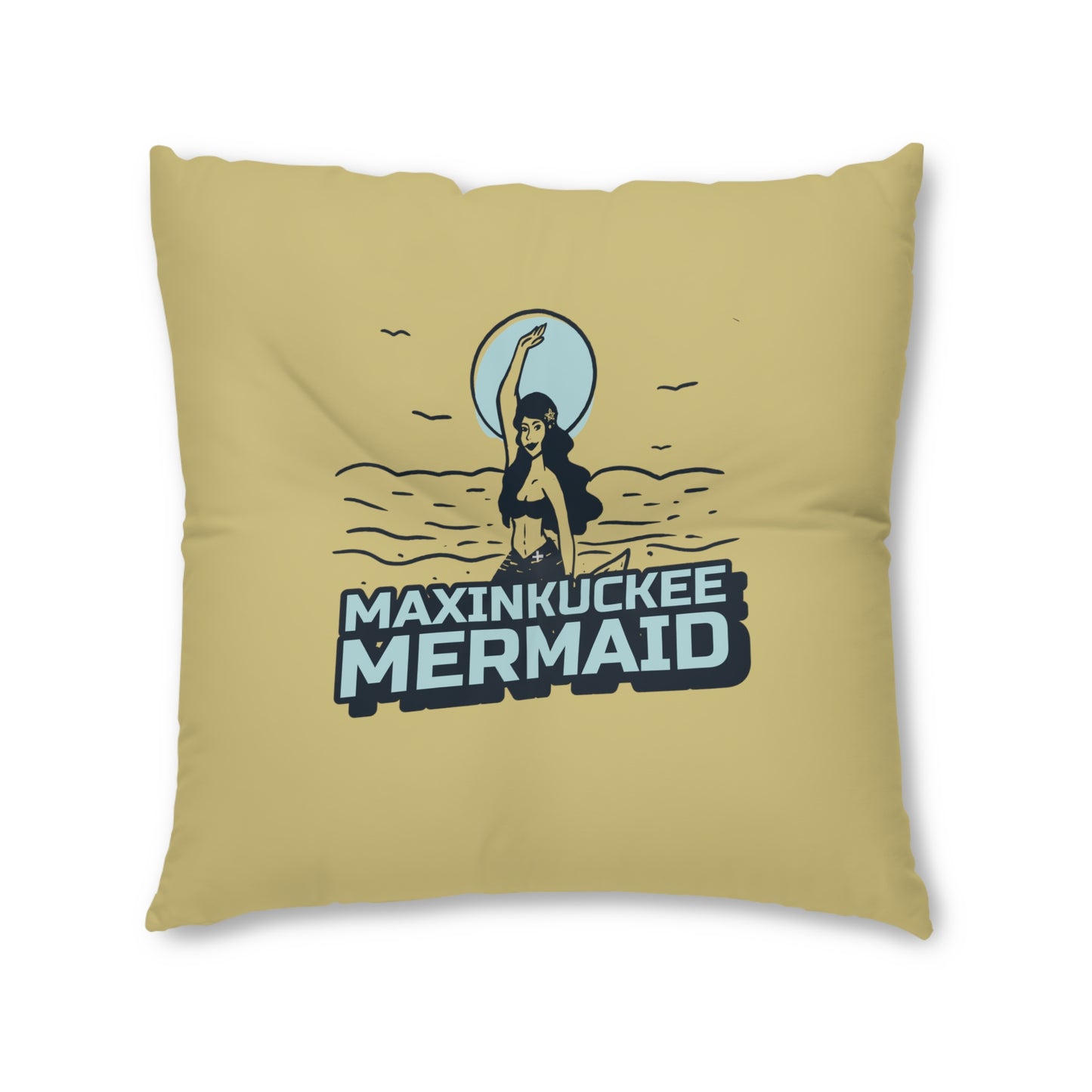 graphic of a mermaid waiving and text Maxinkuckee Mermaid