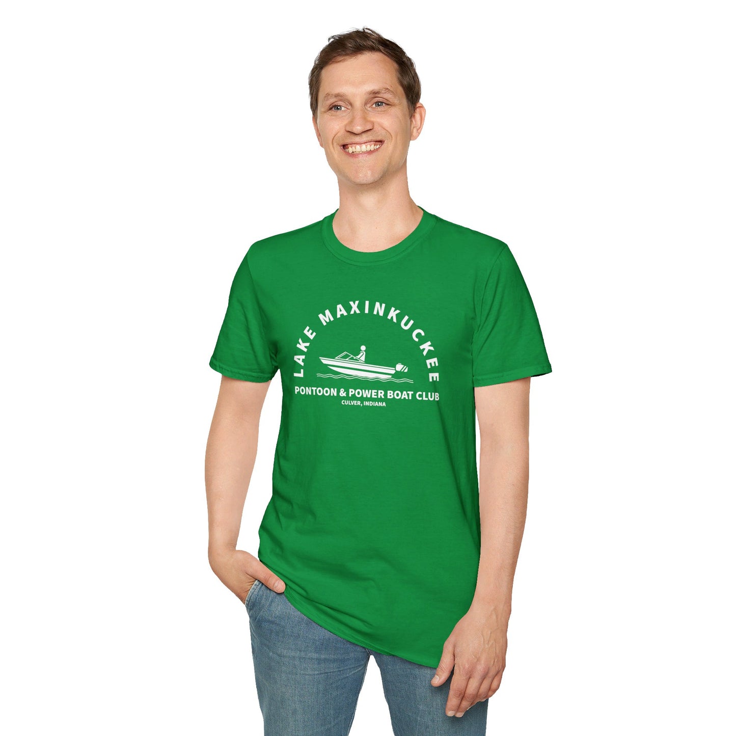 Lake Maxinkuckee Pontoon & Power Boat Club White Print Unisex Softstyle T-Shirt