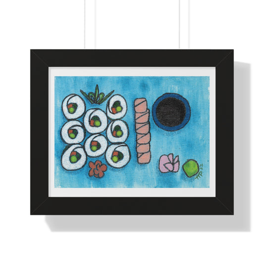 Sushi Blue Plate Special #1, Vegetable Maki and Salmon Sashimi Framed Horizontal Poster