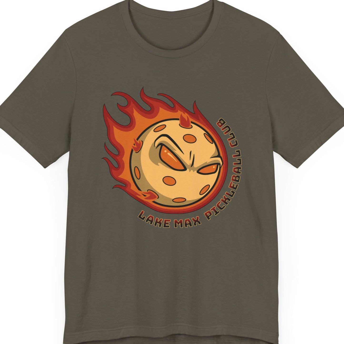 Lake Maxinkuckee Pickleball Club - Flaming Pickleball Unisex Tee in army
