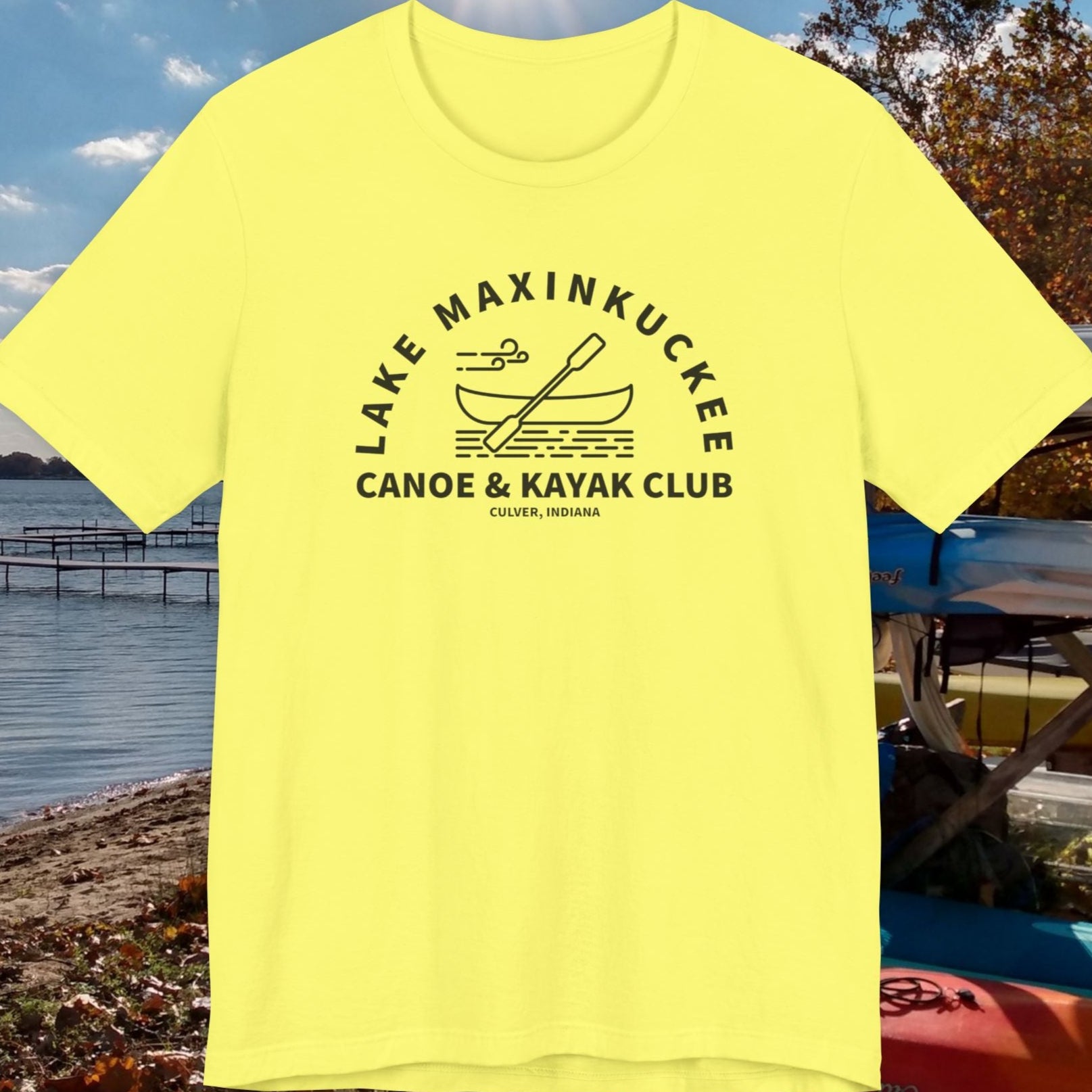 Lake Maxinkuckee Canoe &amp; Kayak Club Unisex Jersey Short Sleeve Tee in yellow