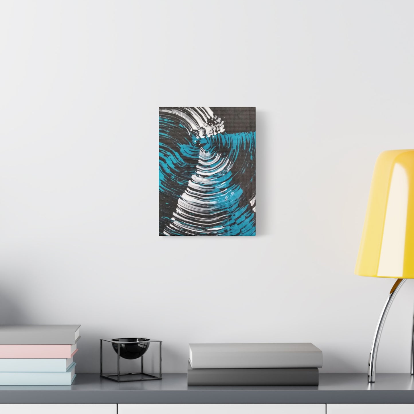 Jellyfish Slinky #11 abstract painting in black, white, turquoise, water themed wall art POD Canvas Gallery Wraps