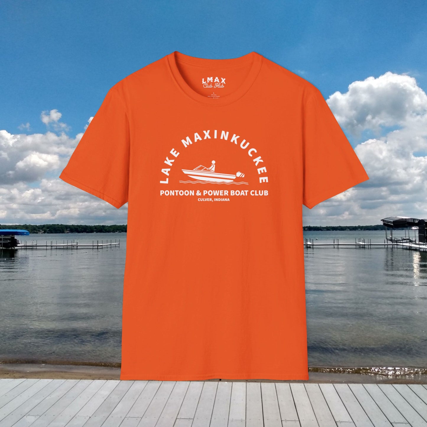 Lake Maxinkuckee Pontoon & Power Boat Club White Print Unisex Softstyle T-Shirt