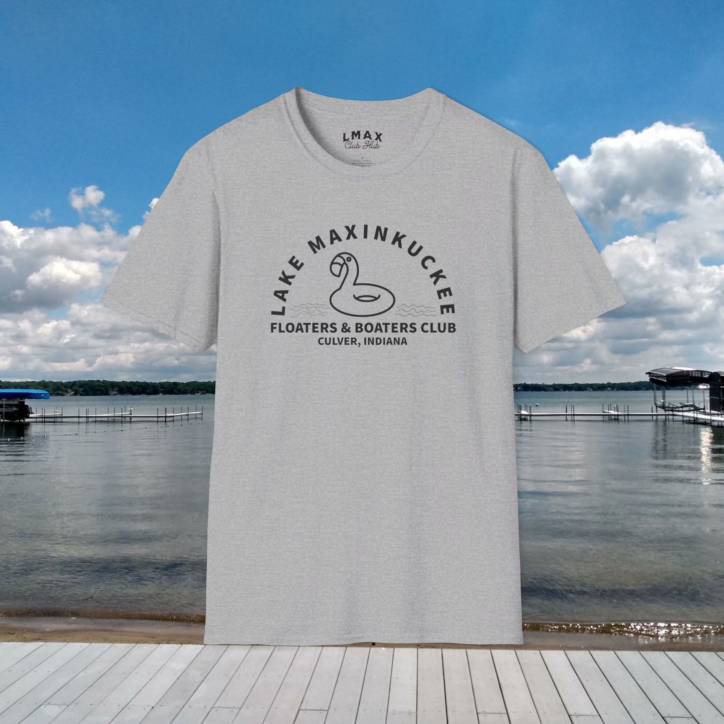 Lake Maxinkuckee Floaters & Boaters Club Black Print Unisex Softstyle Tee