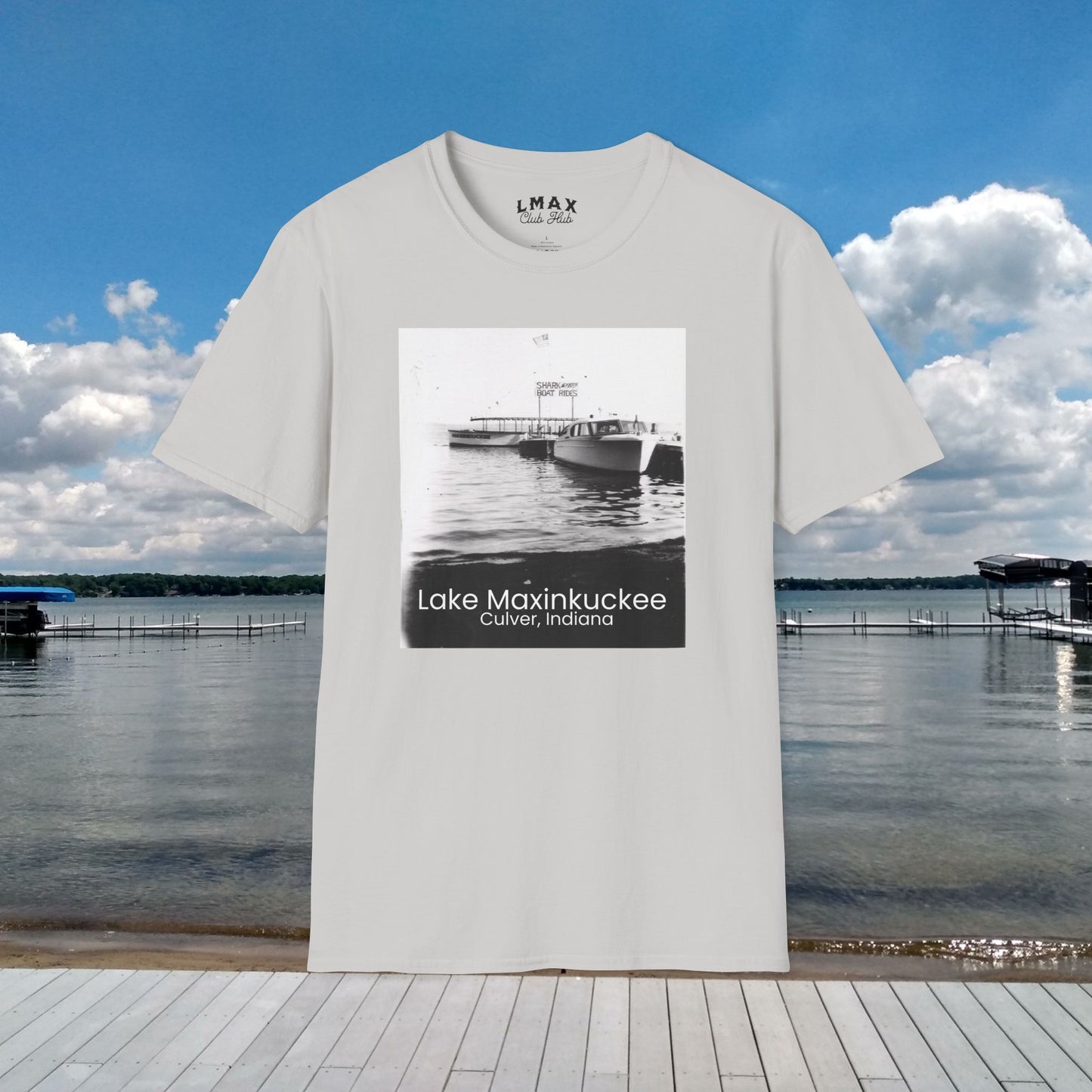 Shark Speedboat Rides on Lake Maxinkuckee, Culver, Indiana, vintage photo, Unisex Softstyle Tee