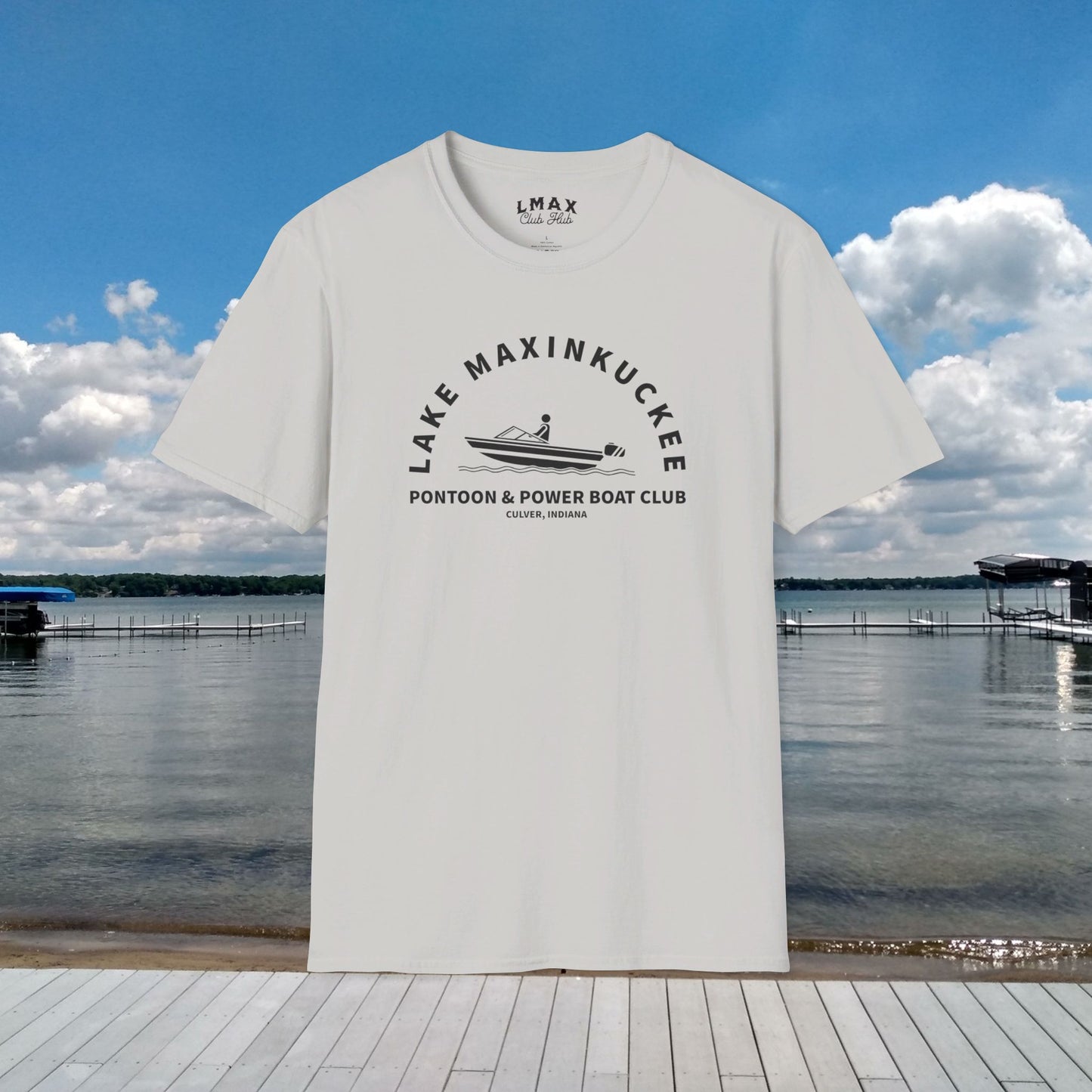 Lake Maxinkuckee Pontoon & Power Boat Club Black Print Unisex Softstyle T-Shirt