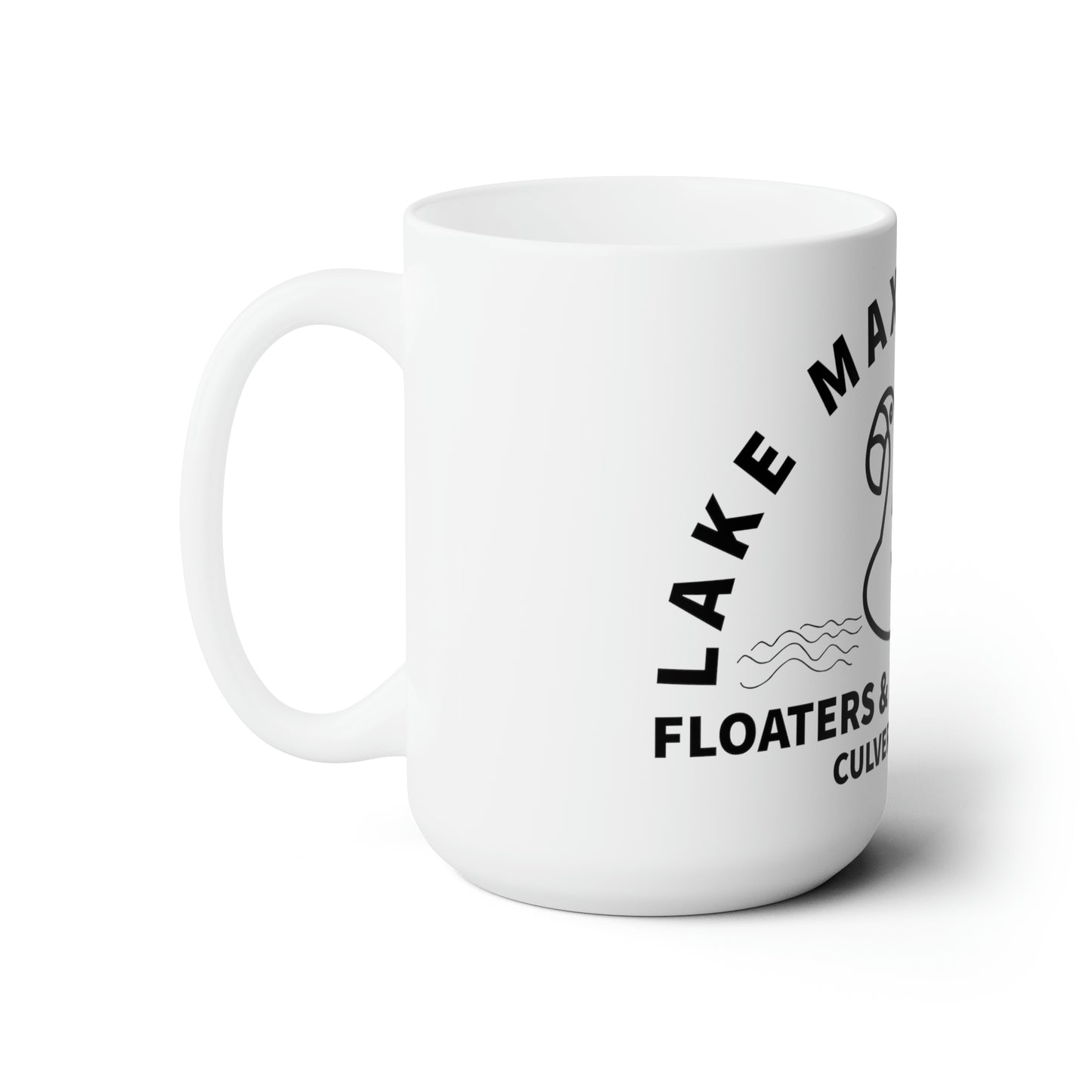 graphic of a flamingo float with text Lake Maxinkuckee Floaters & Boaters, Culver Indiana