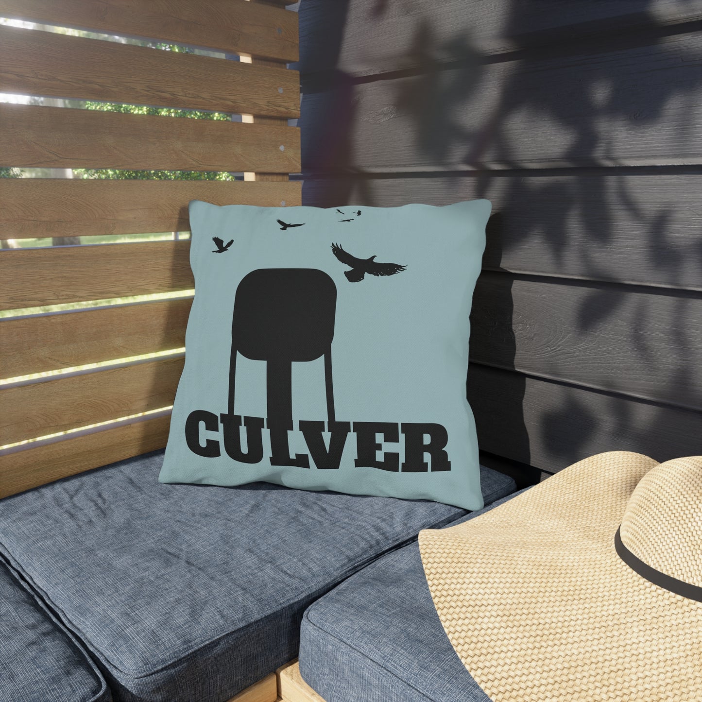 Culver Water Tower Turkey Vultures Outdoor Pillow