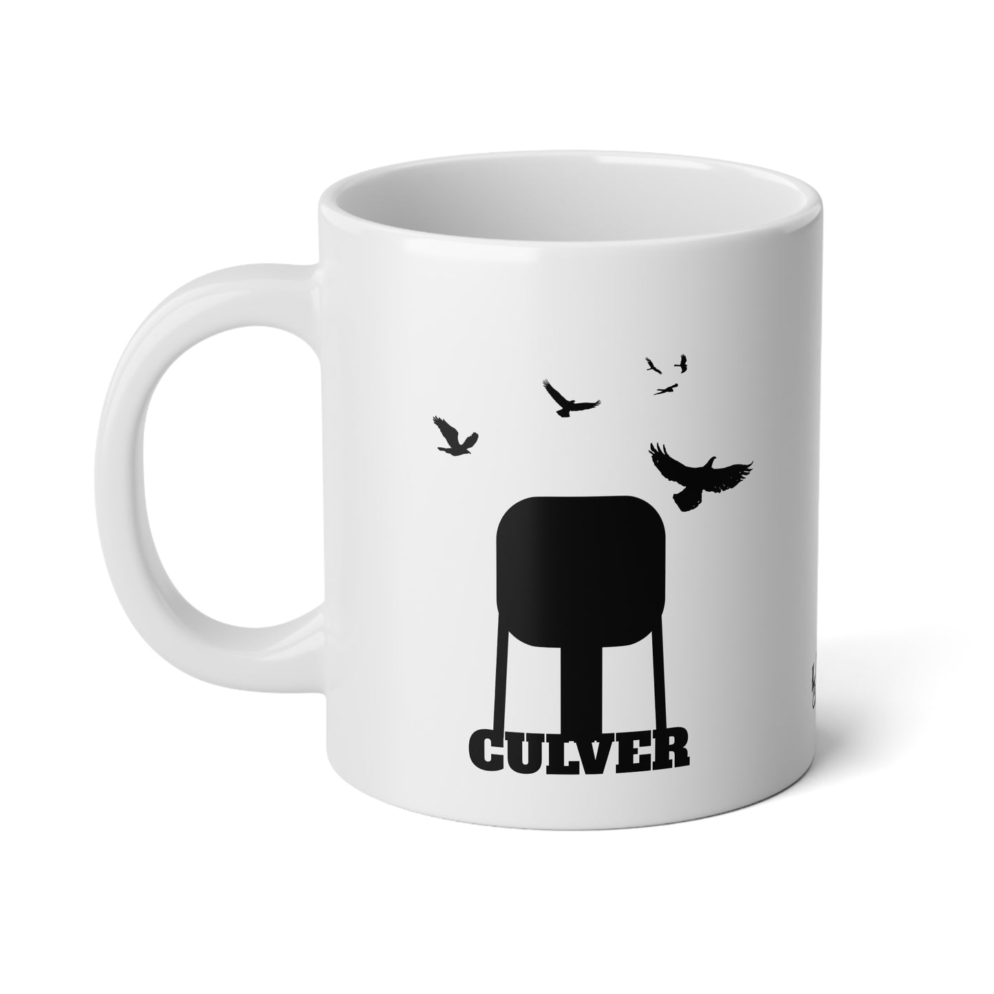 Culver Water Tower and Turkey Vultures in Black Silhouette Jumbo Mug, 20oz