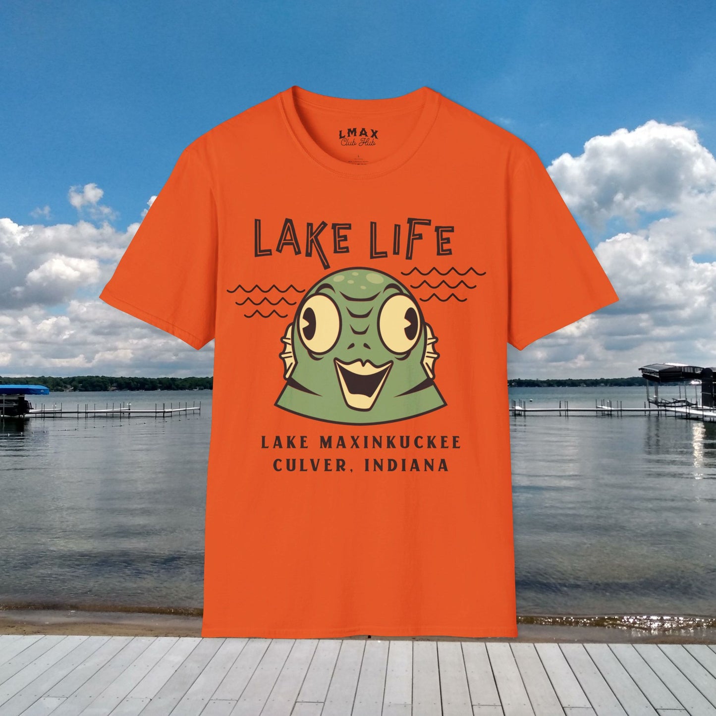 Lake Life Lake Maxinkuckee Culver Indiana Water Creature Graphic for light colors Unisex Softstyle T-shirt