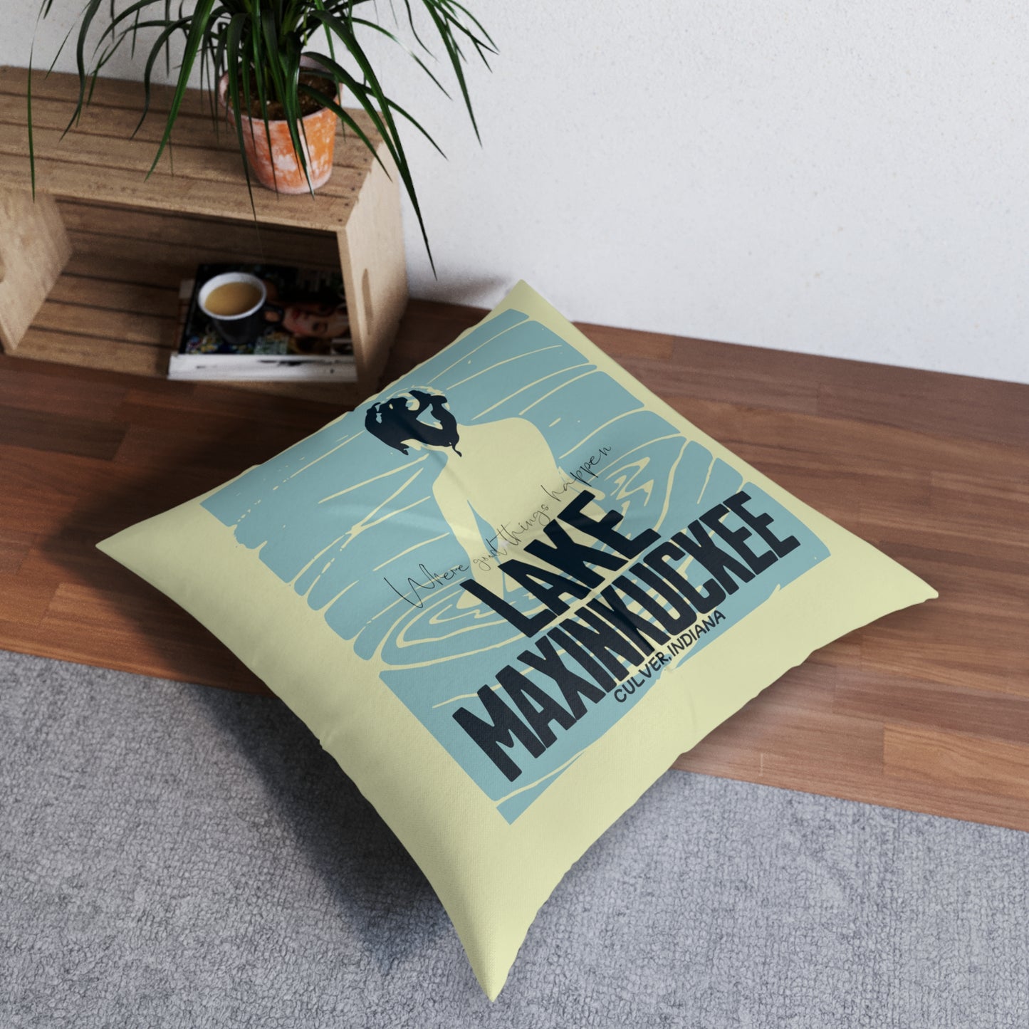 Lake Maxinkuckee, Where Good Things Happen Tufted Floor Pillow, Square