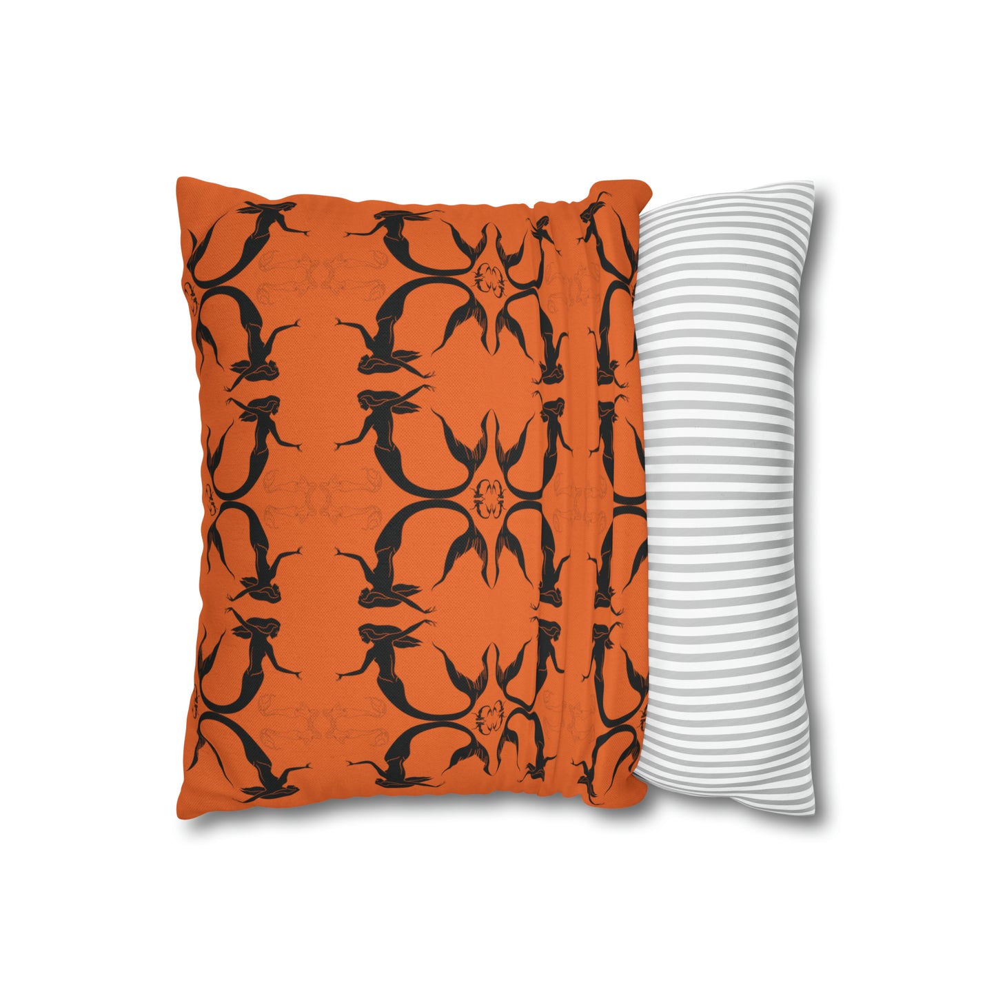 Mermaids in Silhouette TWINSIES (BLACK/ORANGE) Spun Polyester Square Pillow Case