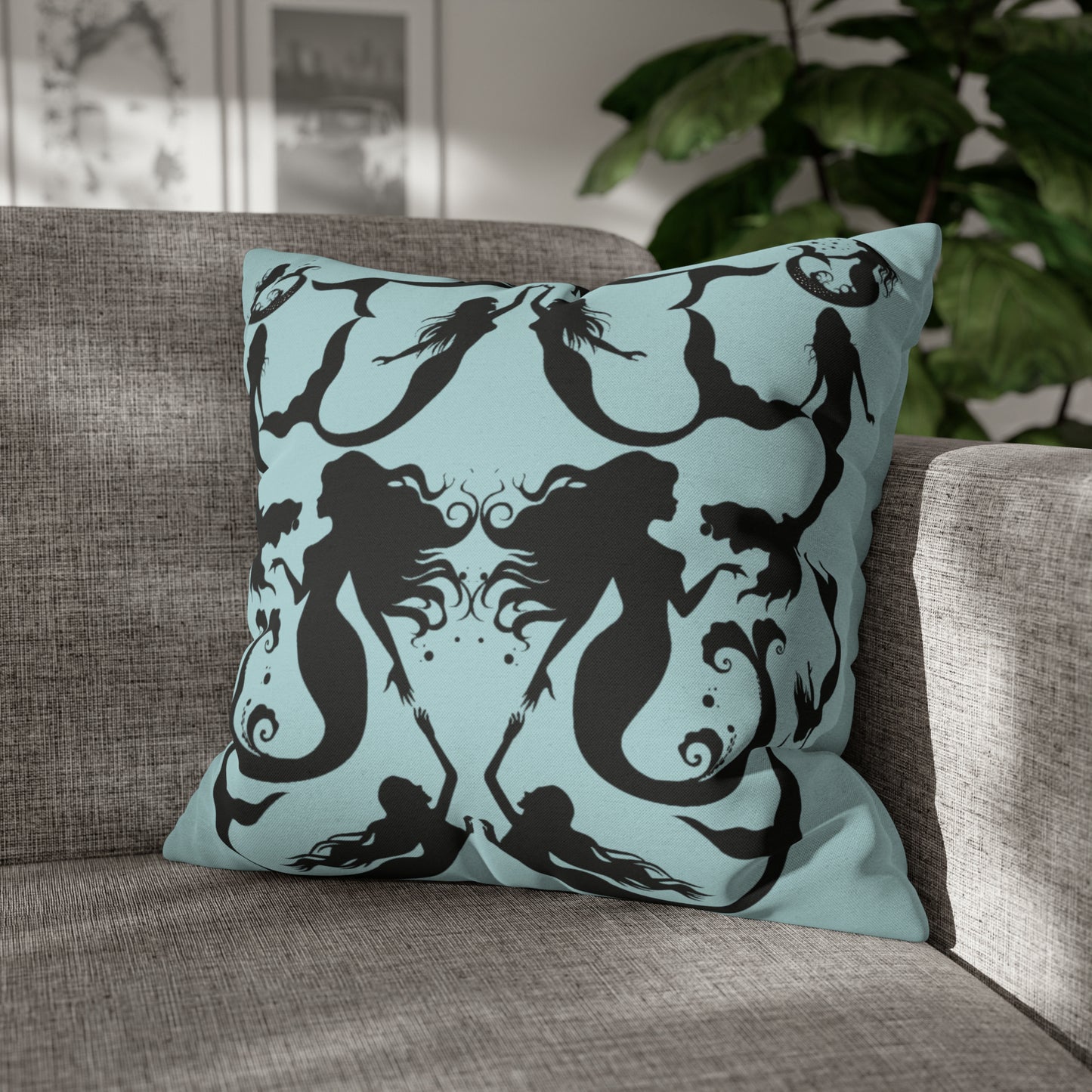 Mermaid silhouettes pillow case front