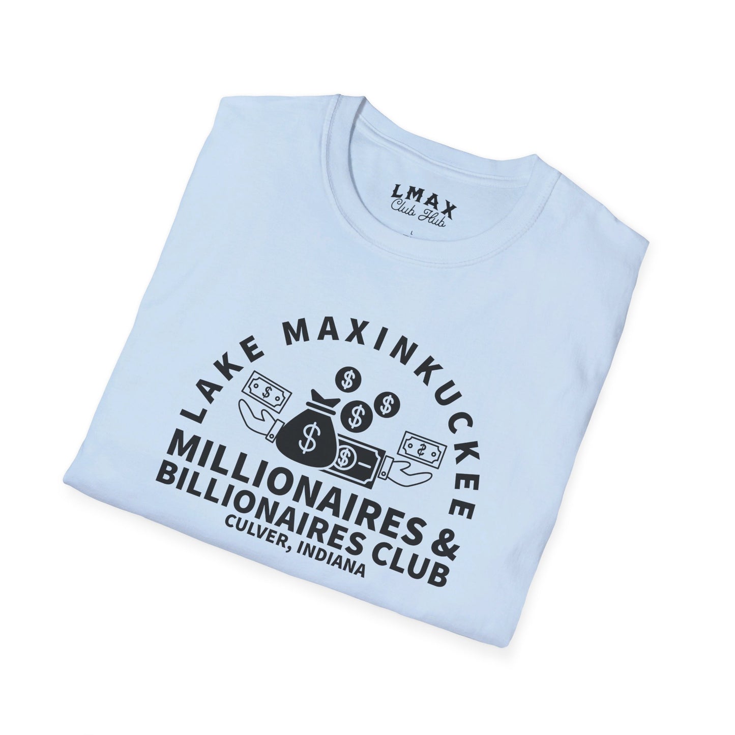 Millionaires & Billionaires Club, Lake Maxinkuckee, Culver, Indiana, Black Print Unisex Softstyle Tee