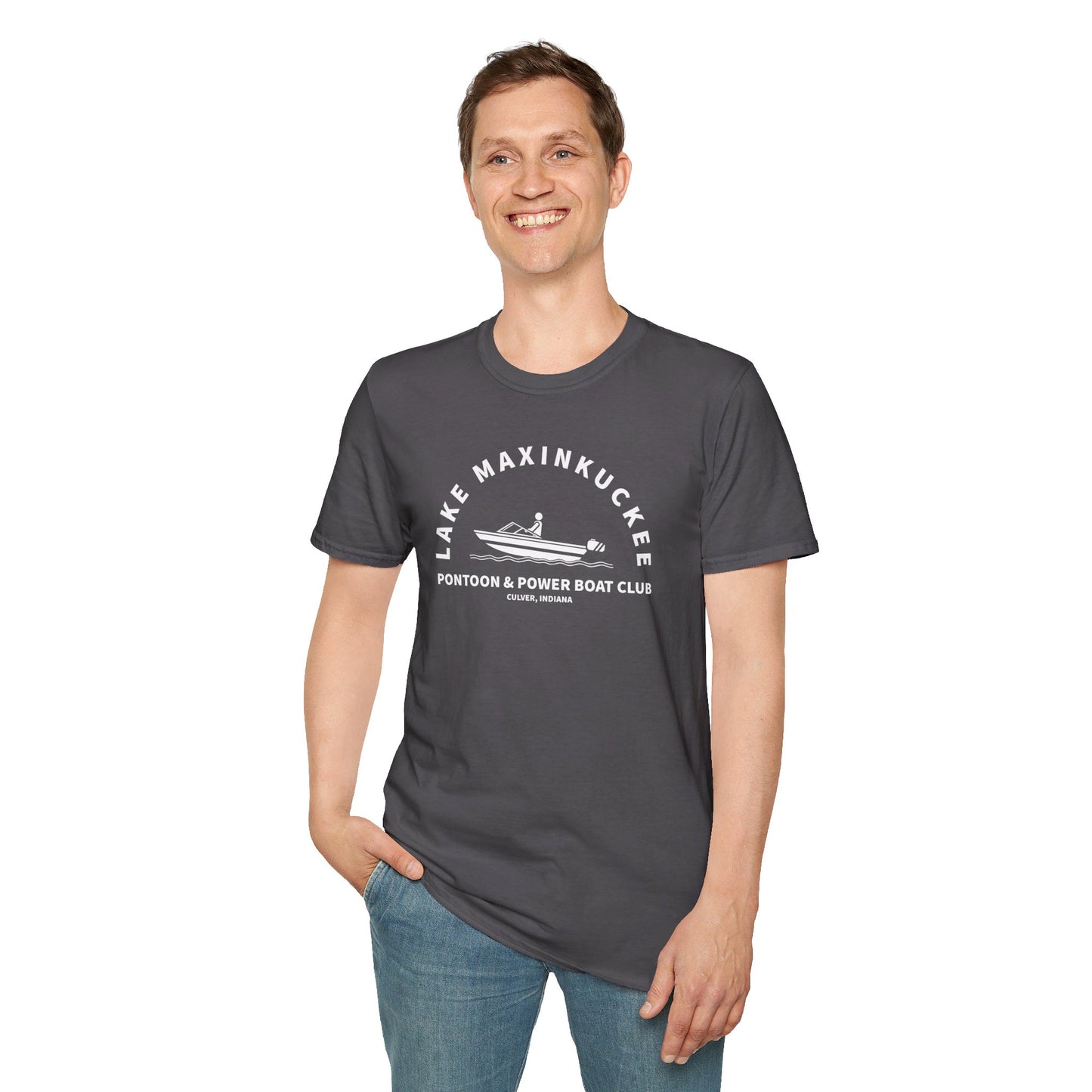 Lake Maxinkuckee Pontoon & Power Boat Club White Print Unisex Softstyle T-Shirt