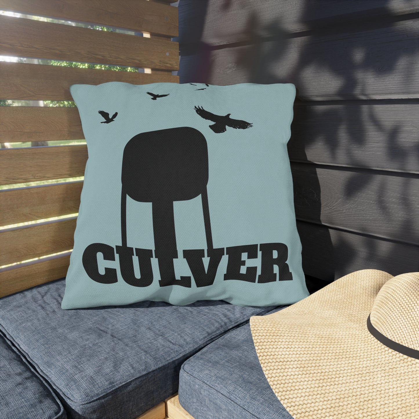 Culver Water Tower Turkey Vultures Outdoor Pillow