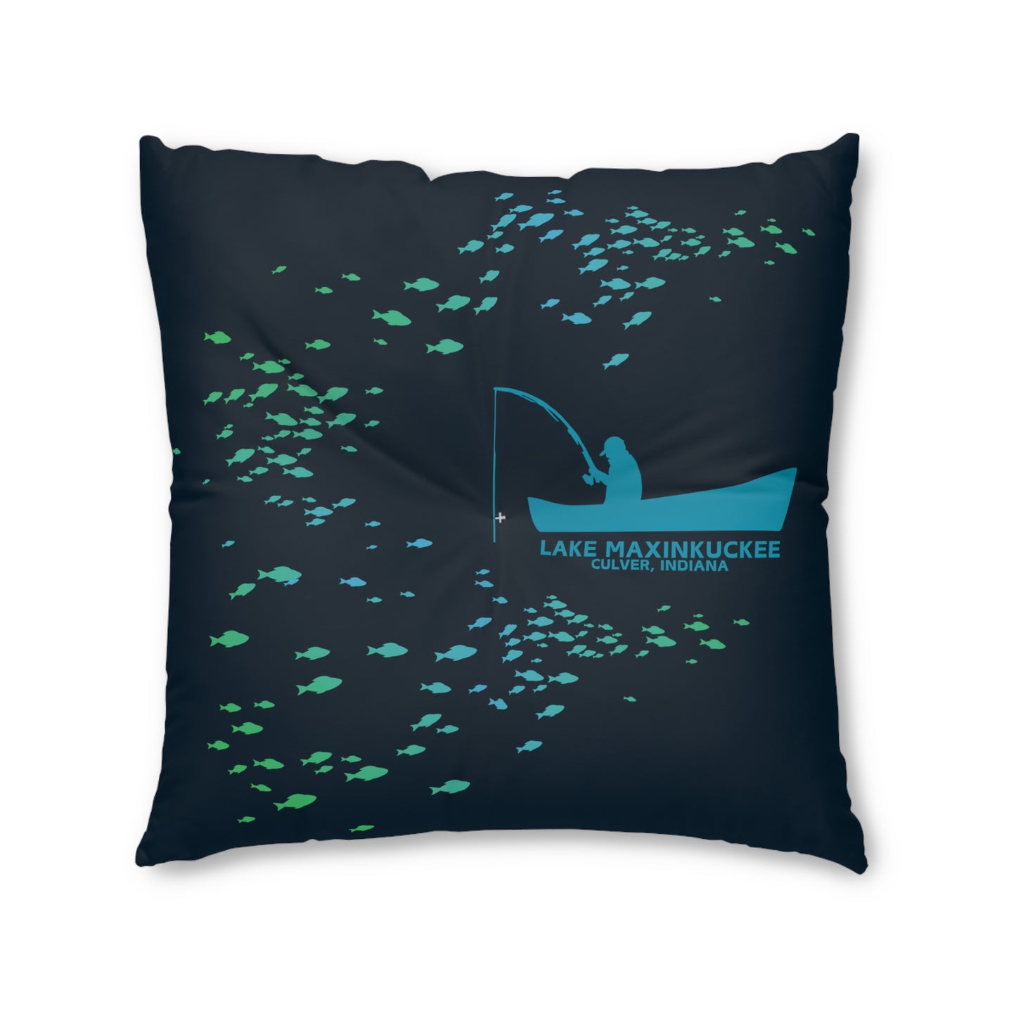 Fisherman in Boat Silhouette Tufted Floor Pillow, Square