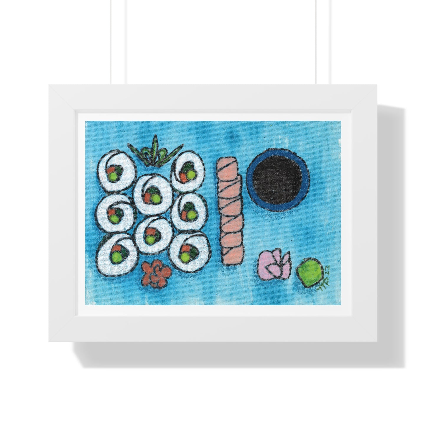 Sushi Blue Plate Special #1, Vegetable Maki and Salmon Sashimi Framed Horizontal Poster